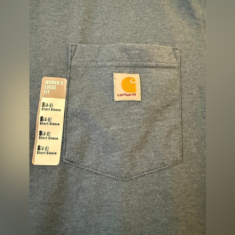NWT Carhartt Women's Loose Fit Heavyweight Pocket T-Shirt S Thundercloud Blue - Picture 3 of 6